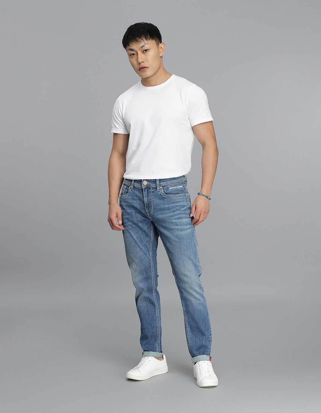 Med Blue 5 Pocket Low-Rise Ankle Length Jeans