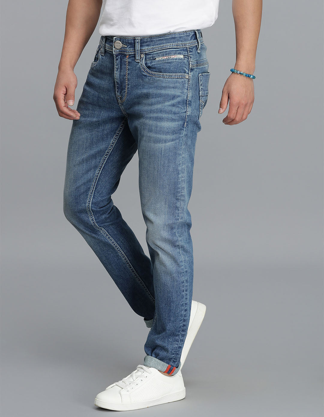 Med Blue 5 Pocket Low-Rise Ankle Length Jeans