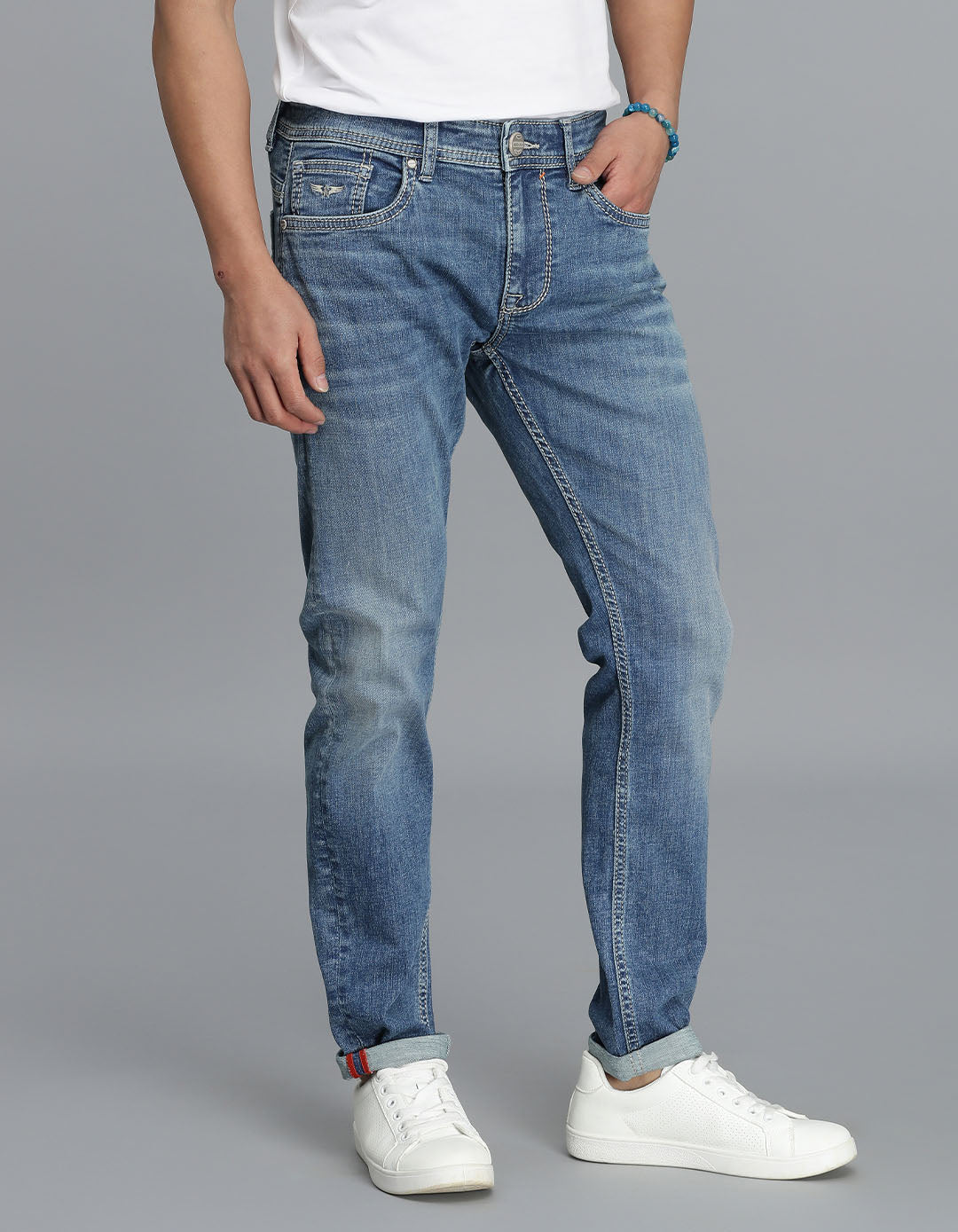 Med Blue 5 Pocket Low-Rise Ankle Length Jeans