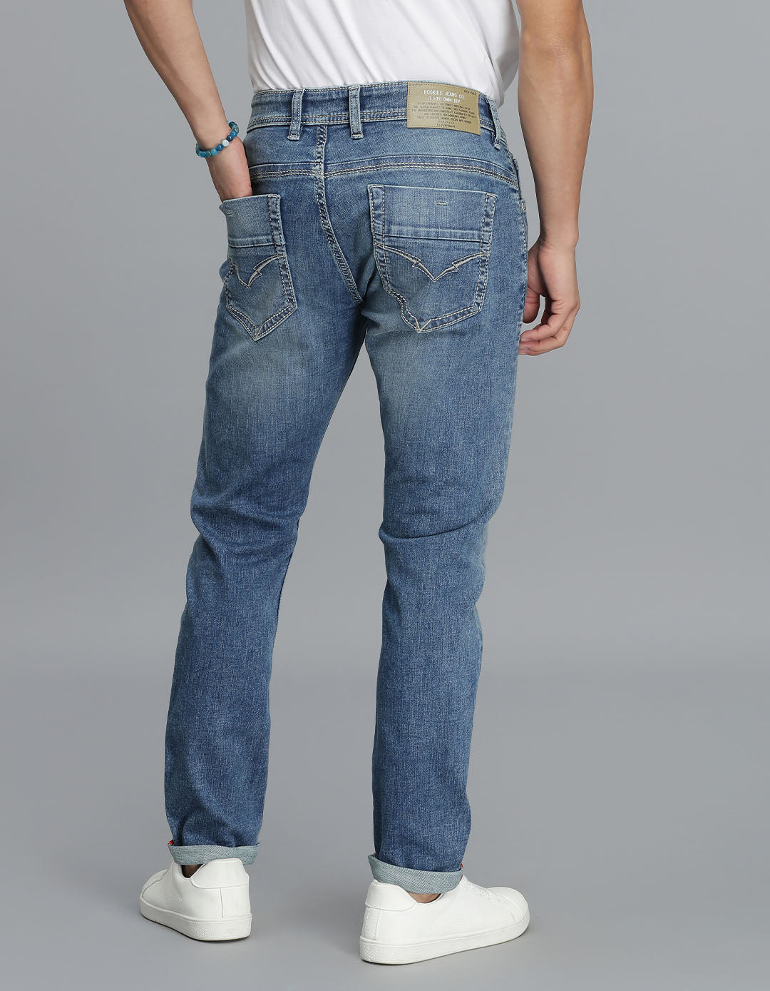Med Blue 5 Pocket Low-Rise Ankle Length Jeans