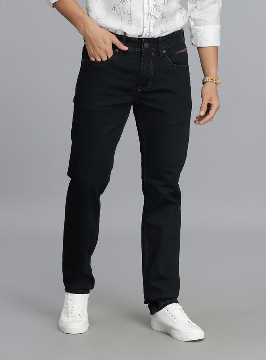 Dk Blue 5 Pocket Mid-Rise Slim Straight Fit Jeans