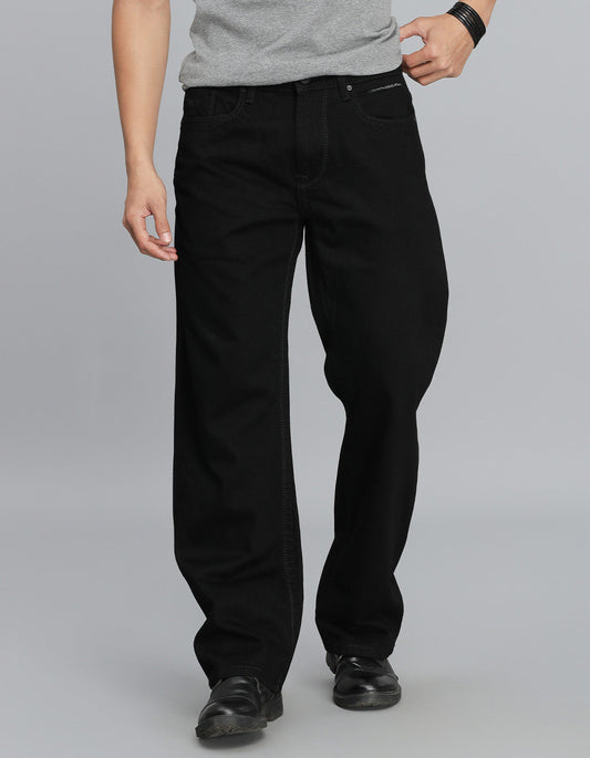 Black 5 Pocket Midrise Loose Fit Jeans