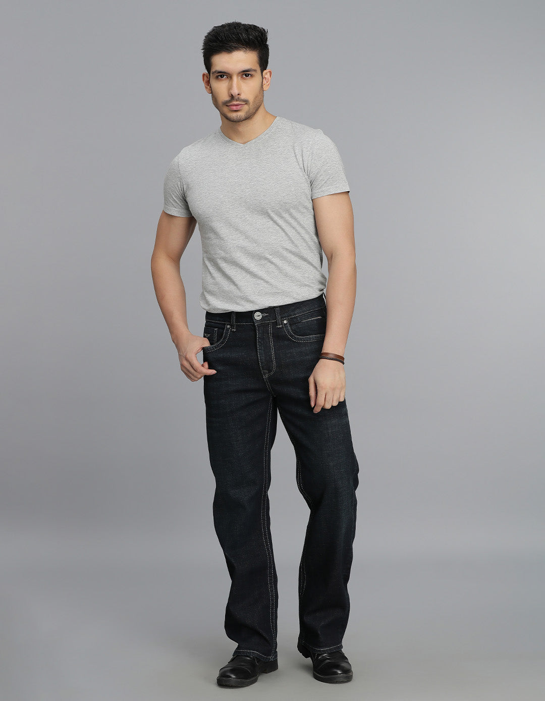 Dk Blue 5 Pocket Midrise Loose Fit Jeans