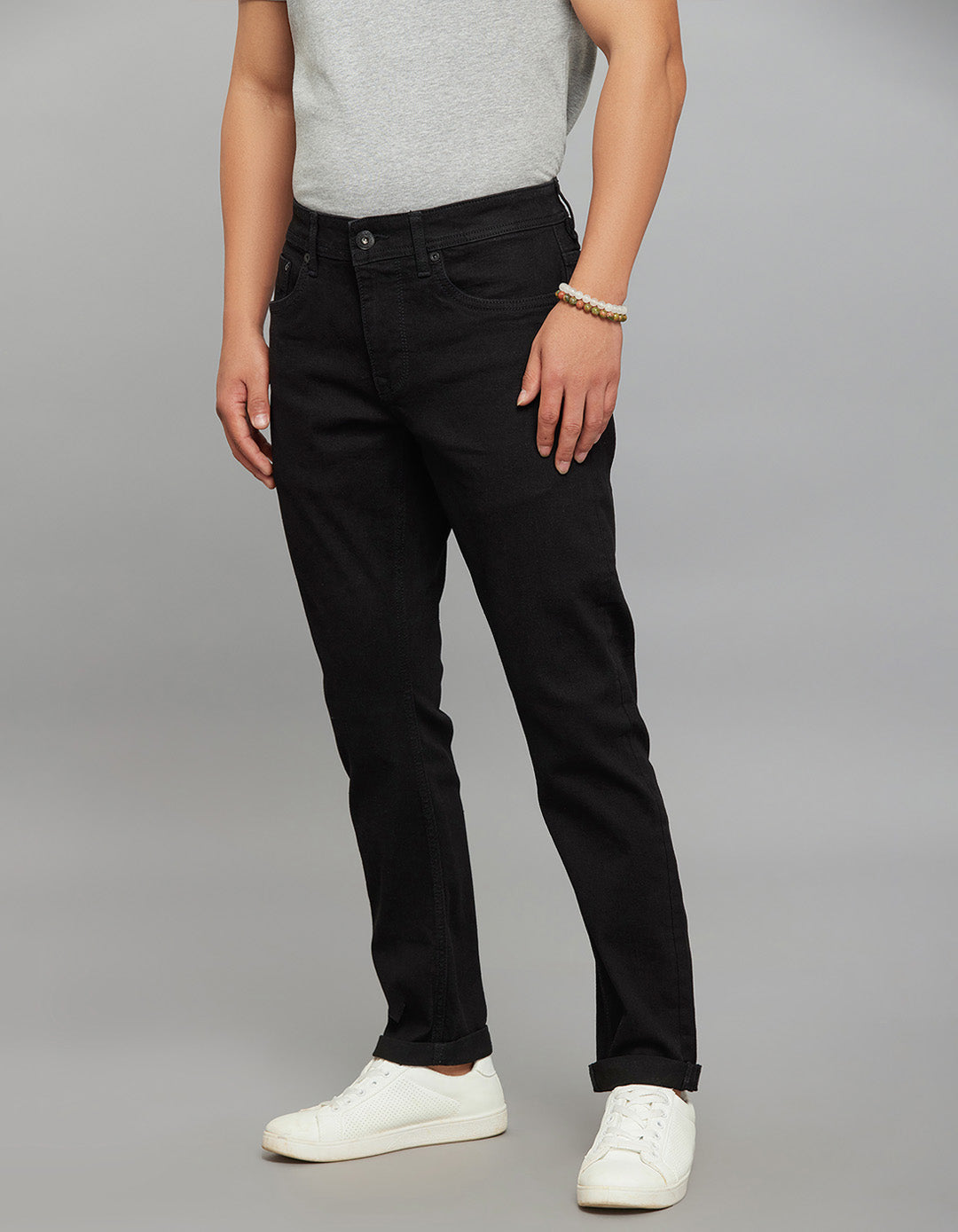 Black 5 Pocket Low-Rise Tapered Ankle Length Classic Stretch Jeans
