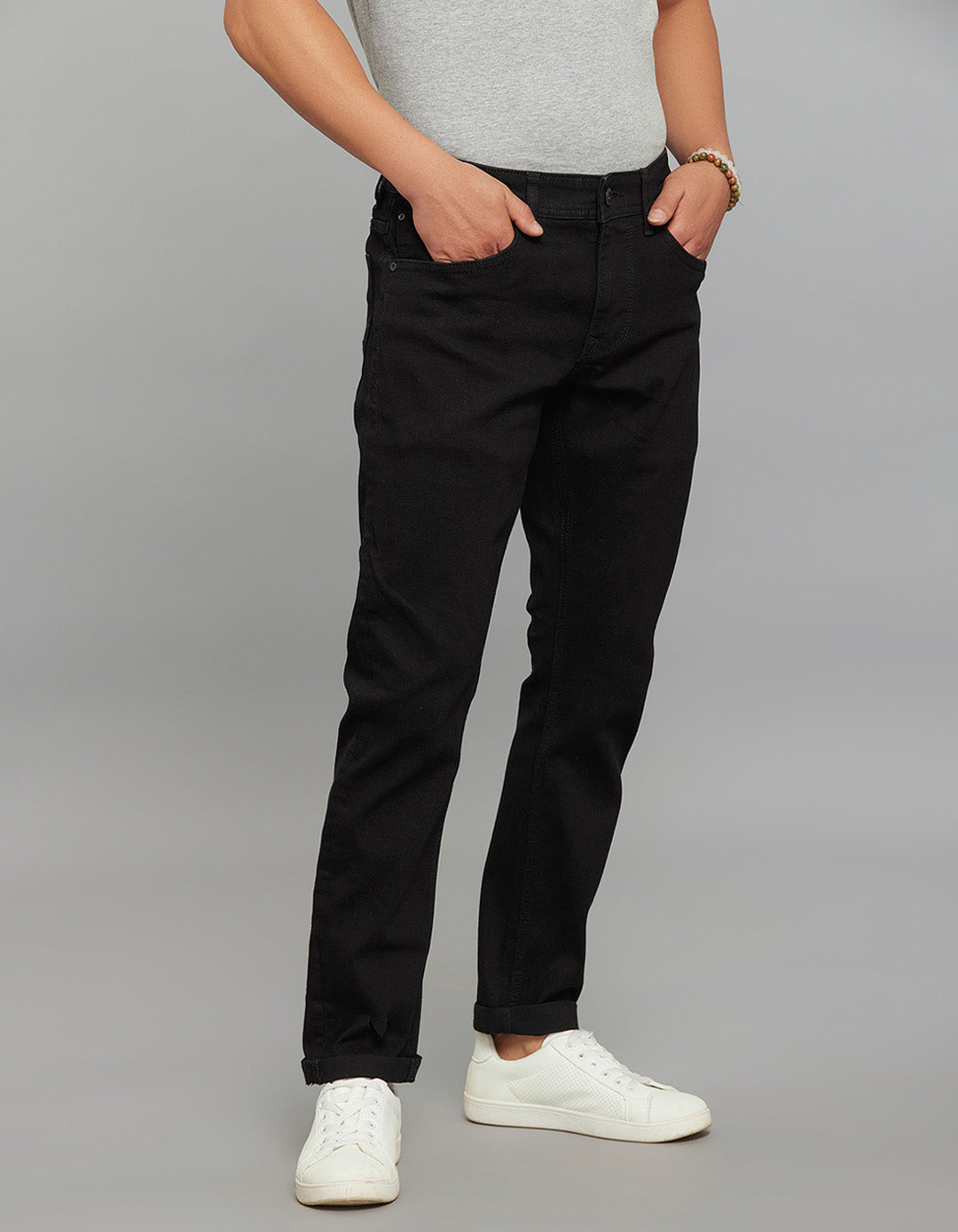 Black 5 Pocket Low-Rise Tapered Ankle Length Classic Stretch Jeans