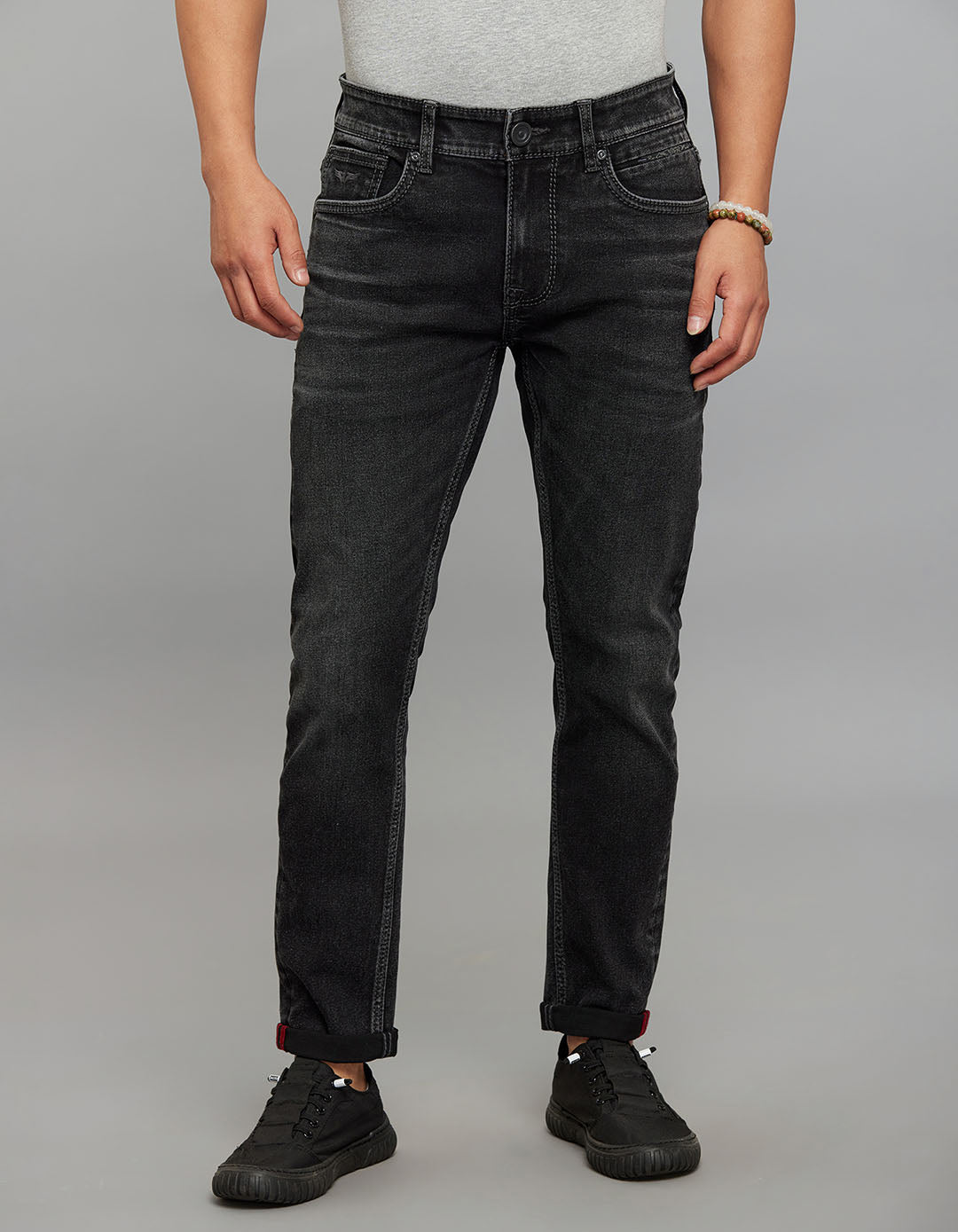 Charcoal 5 Pocket Low-Rise Tapered Ankle Length Stretch Jeans