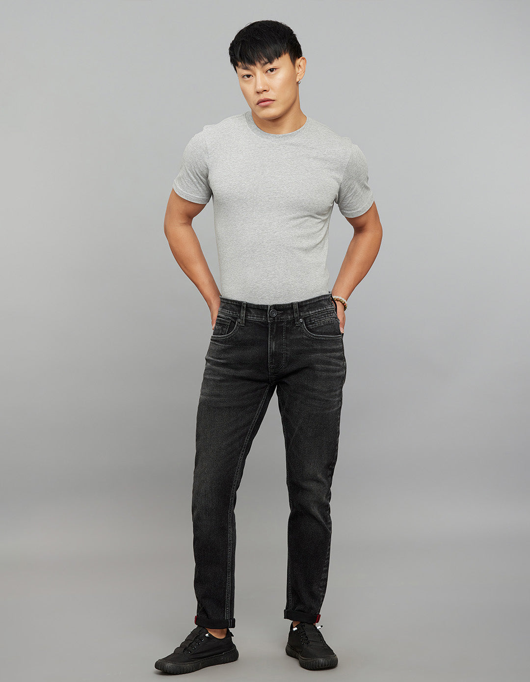 Charcoal 5 Pocket Low-Rise Tapered Ankle Length Stretch Jeans