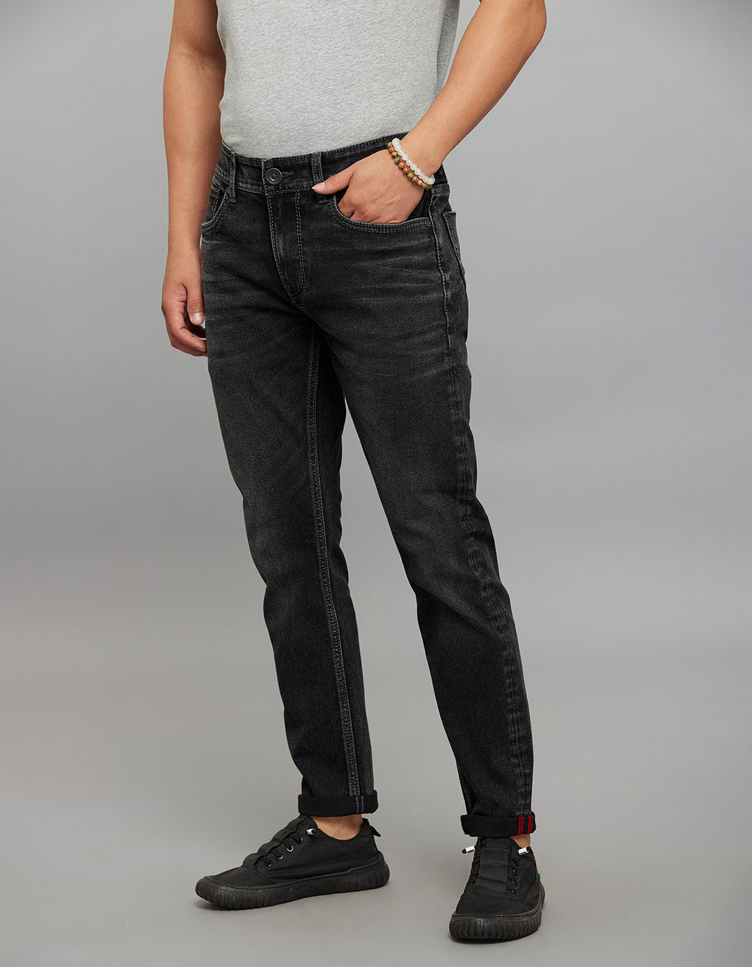 Charcoal 5 Pocket Low-Rise Tapered Ankle Length Stretch Jeans