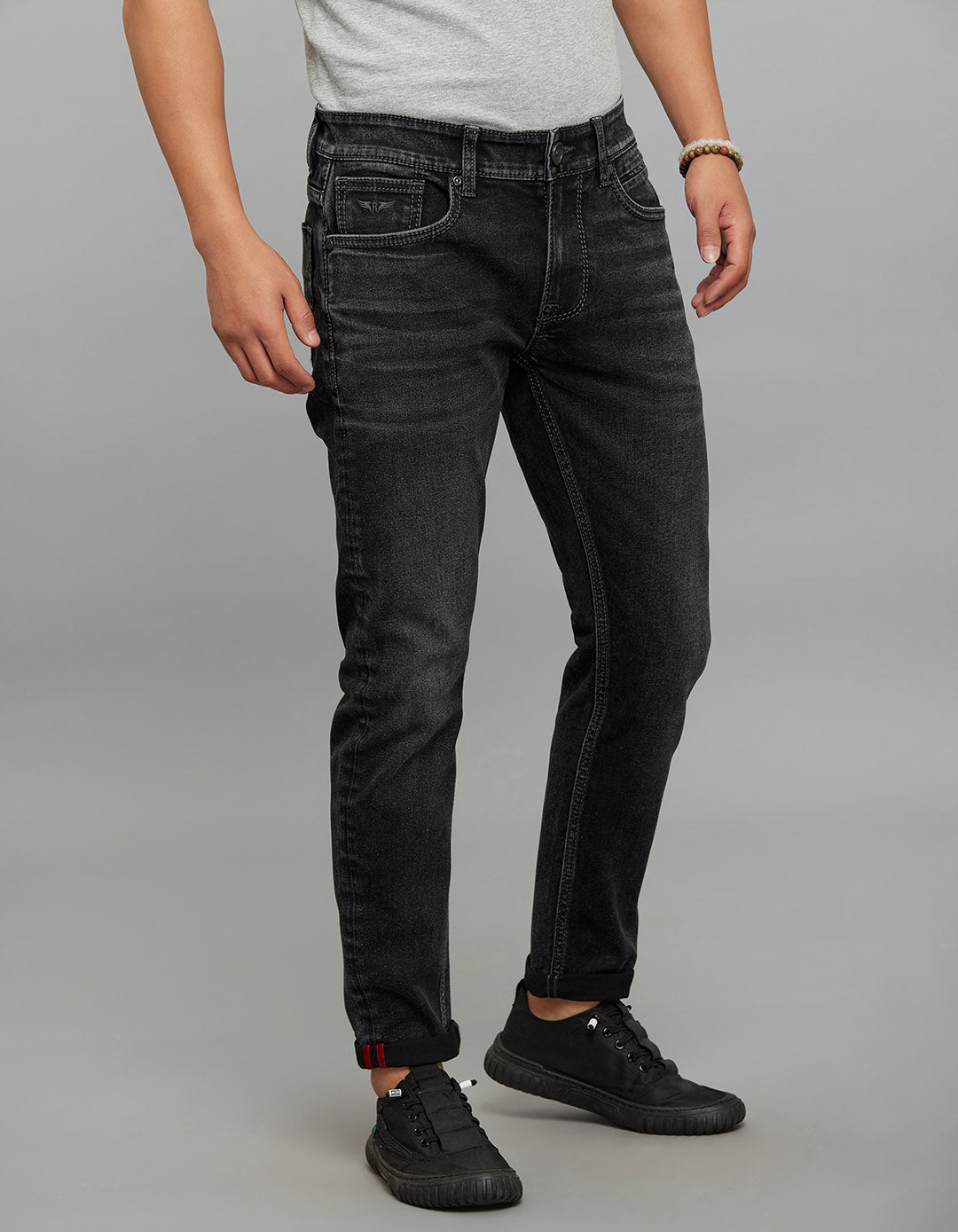 Charcoal 5 Pocket Low-Rise Tapered Ankle Length Stretch Jeans