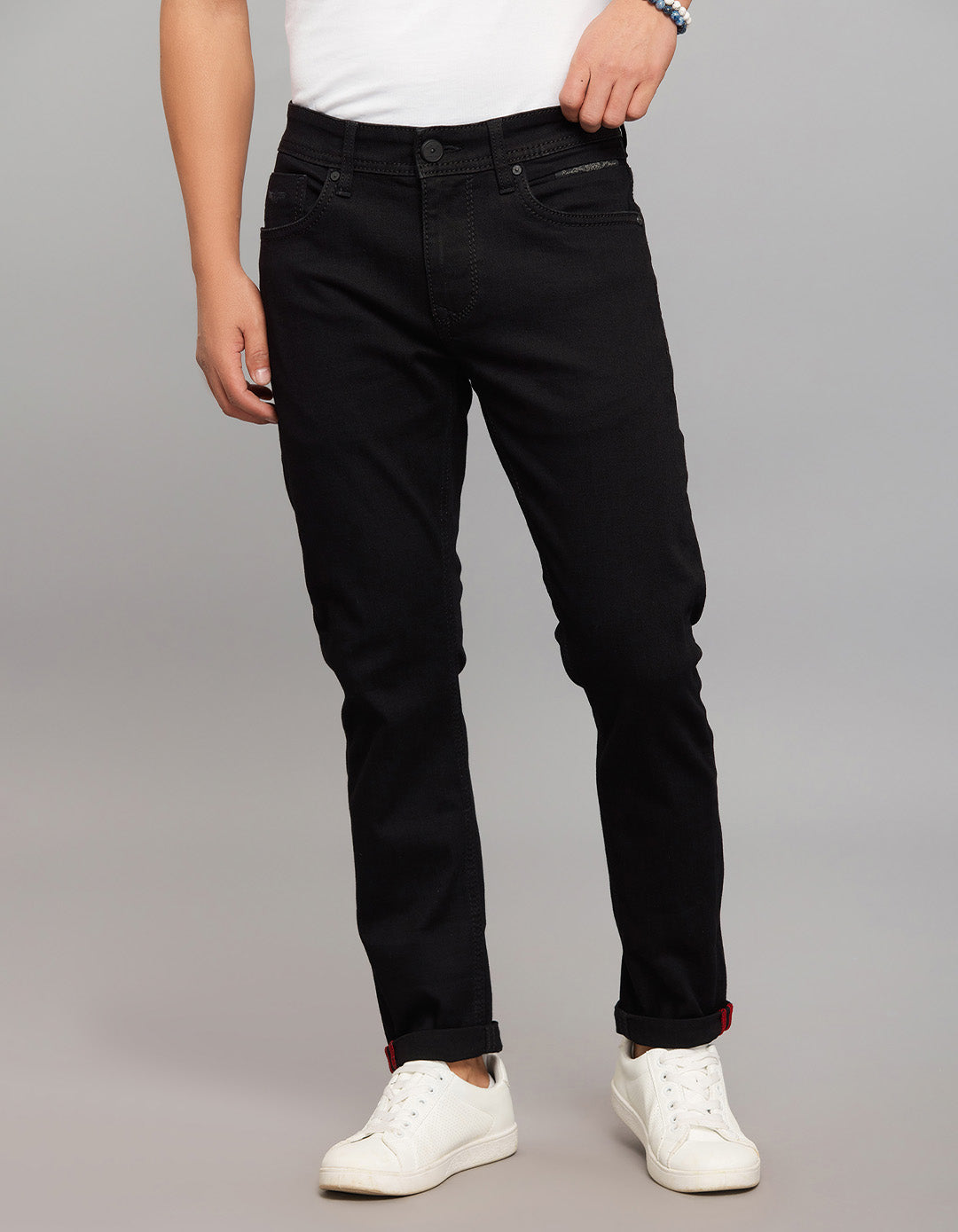 Black 5 Pocket Low-Rise Tapered Ankle Length Stretch Jeans