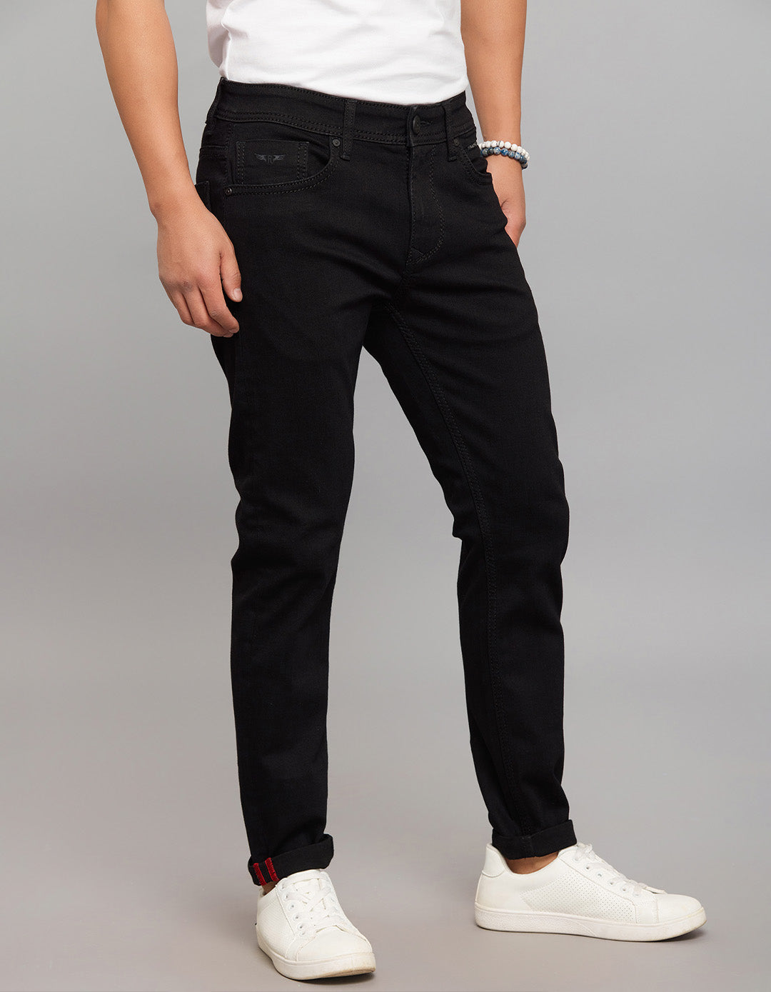 Black 5 Pocket Low-Rise Tapered Ankle Length Stretch Jeans
