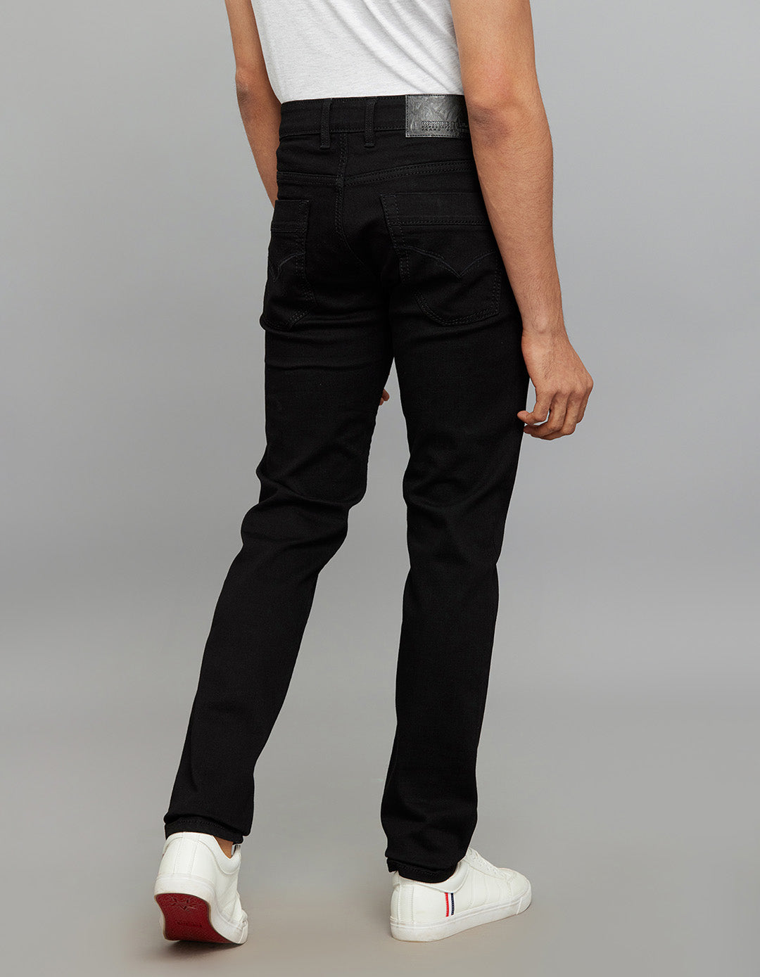 Black 5 Pocket Mid-Rise Slim Straight Fit Stretch Jeans