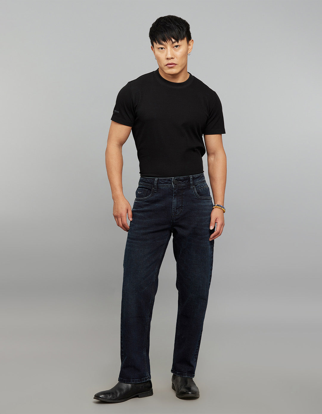 Dark Blue 5 Pocket Midrise, Comfort And Straight Fit Stretch Jeans