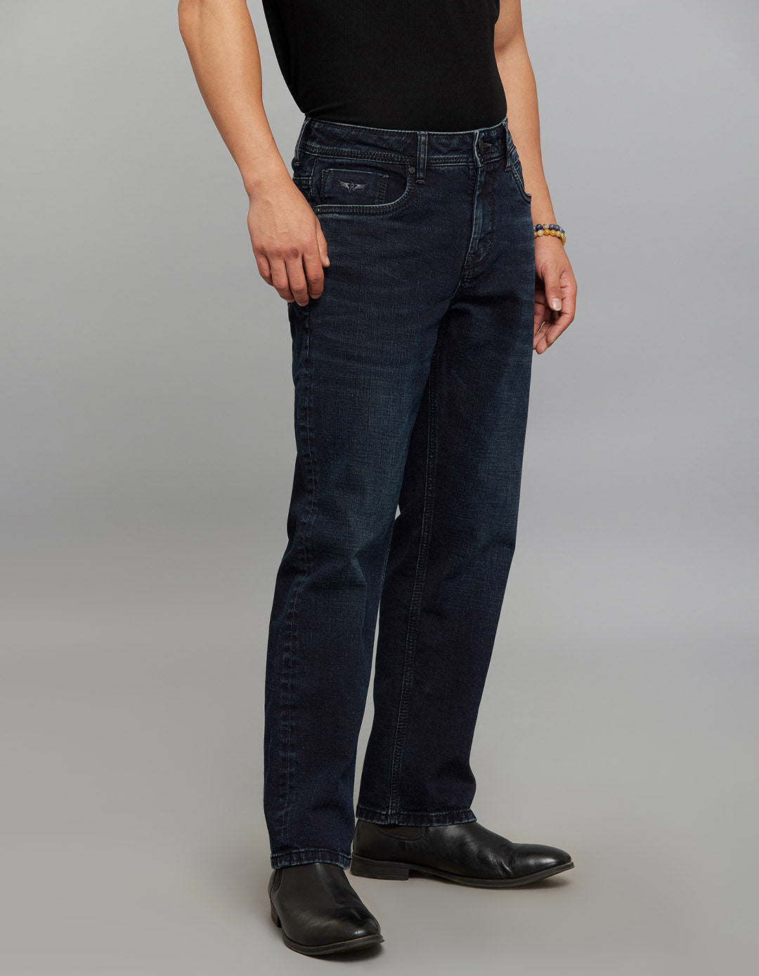 Dark Blue 5 Pocket Midrise, Comfort And Straight Fit Stretch Jeans