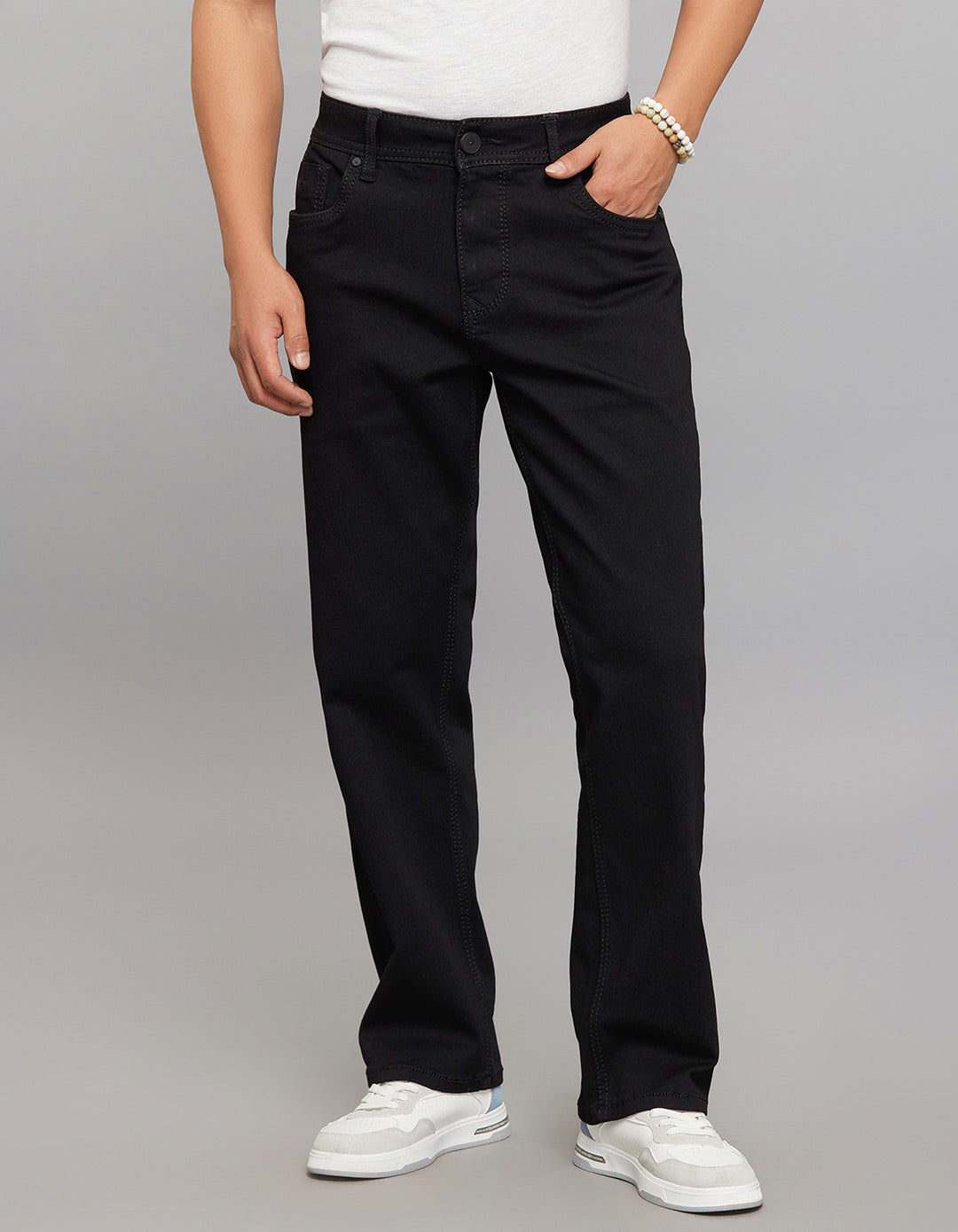 Black 5 Pocket Cropped Mid Rise, Comfort & Straight Fit Stretch Jeans