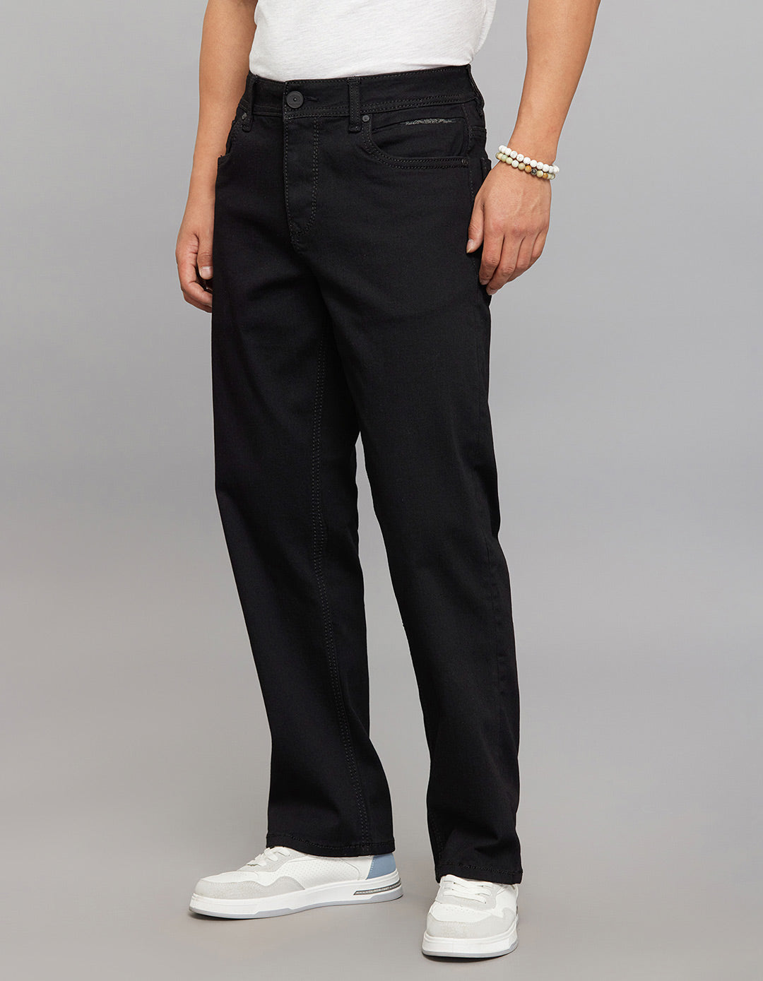 Black 5 Pocket Cropped Mid Rise, Comfort & Straight Fit Stretch Jeans