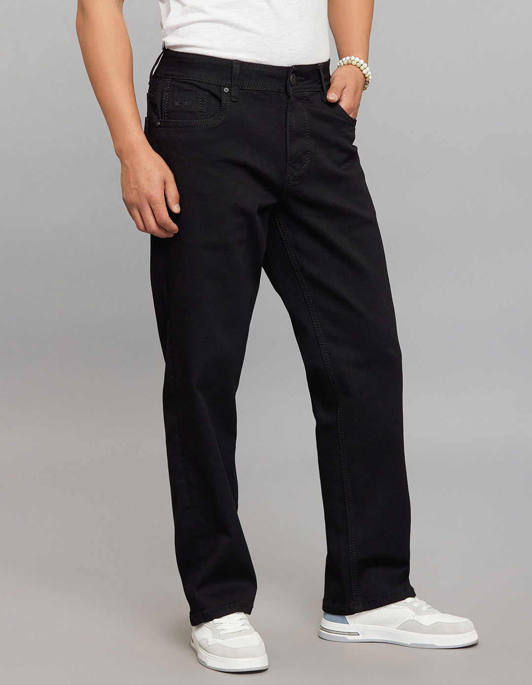 Black 5 Pocket Cropped Mid Rise, Comfort & Straight Fit Stretch Jeans