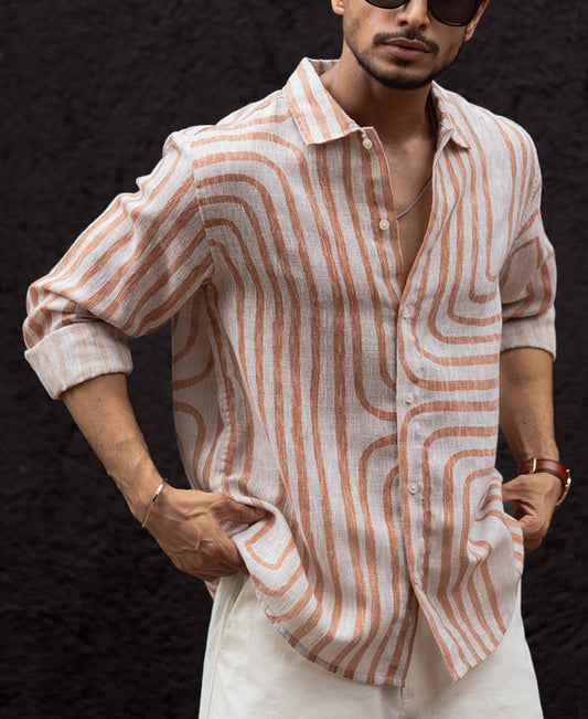 Rust Brown Regular Fit Full Sleeves Shirt