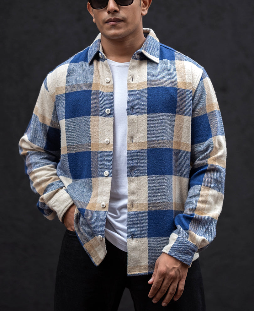 Blue And Off White Checked Regular Fit Full Sleeves Shirt