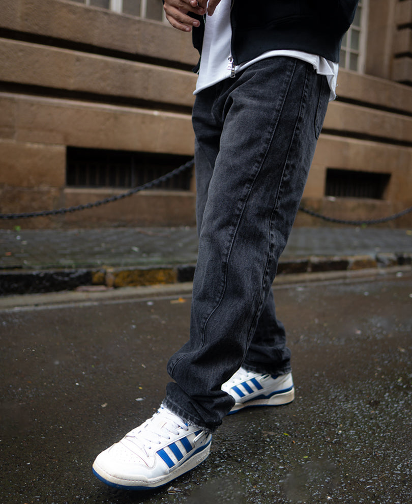 Black Carbon Wash Baggy Fit Denim Jeans