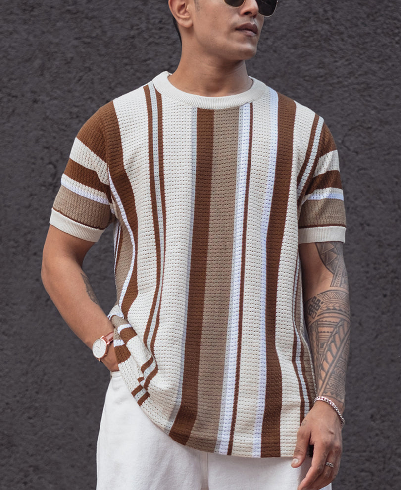 Multicolor Regular Fit Striped Half Sleeves T Shirt